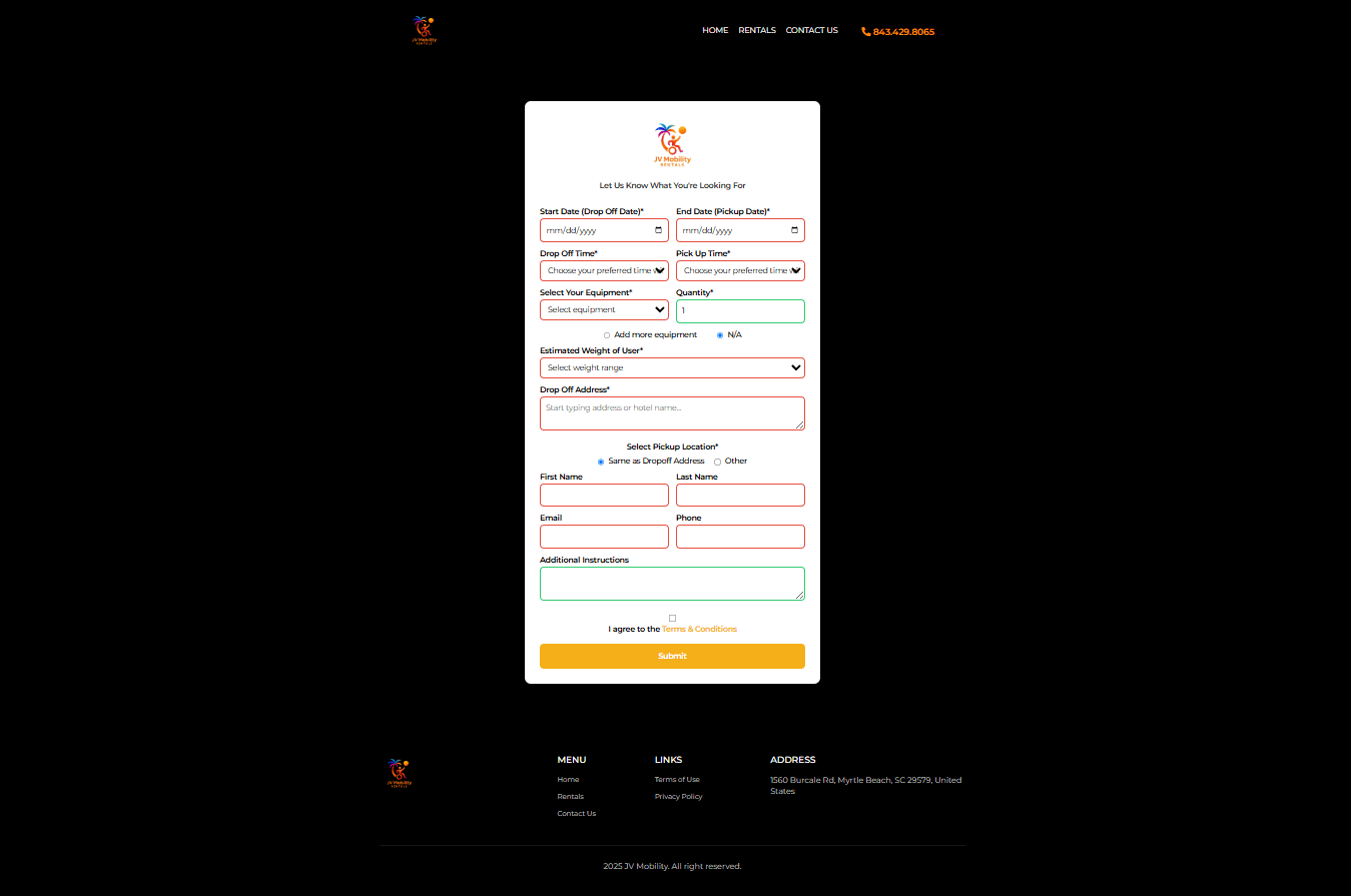 JV Mobility Rentals Full Ordering System
